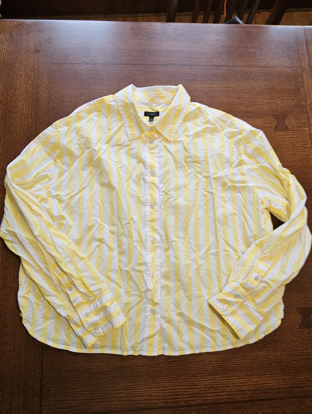 Talbots Yellow and White Striped Button Front Shirt Large